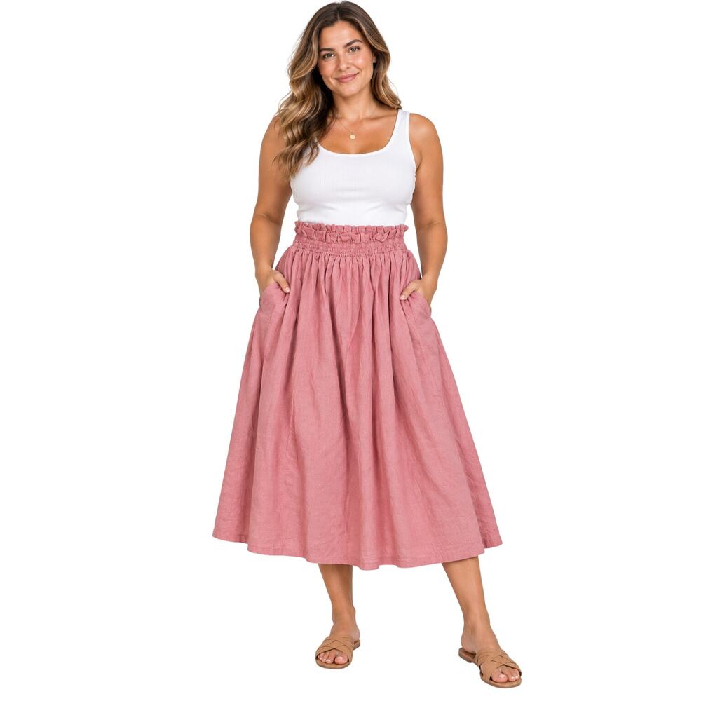 NWT A new day rose pink peasant linen blend midi skirt sz large girly career NEW